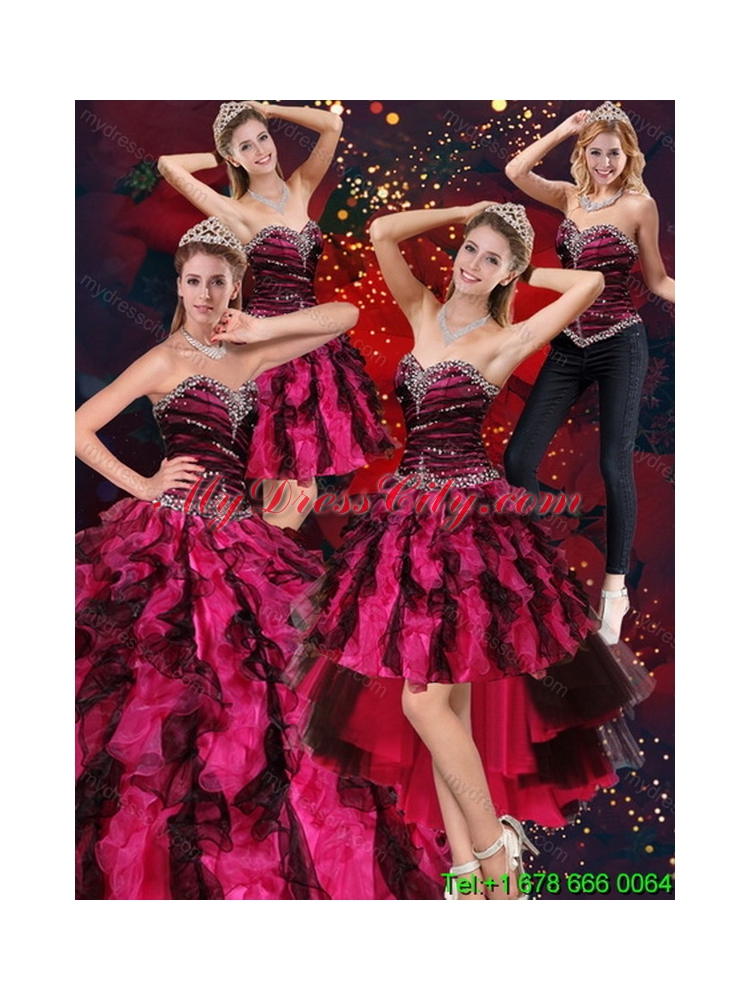 2015 Detachable Sweetheart Beaded and Ruffled Quinceanera Skirts in Multi Color
