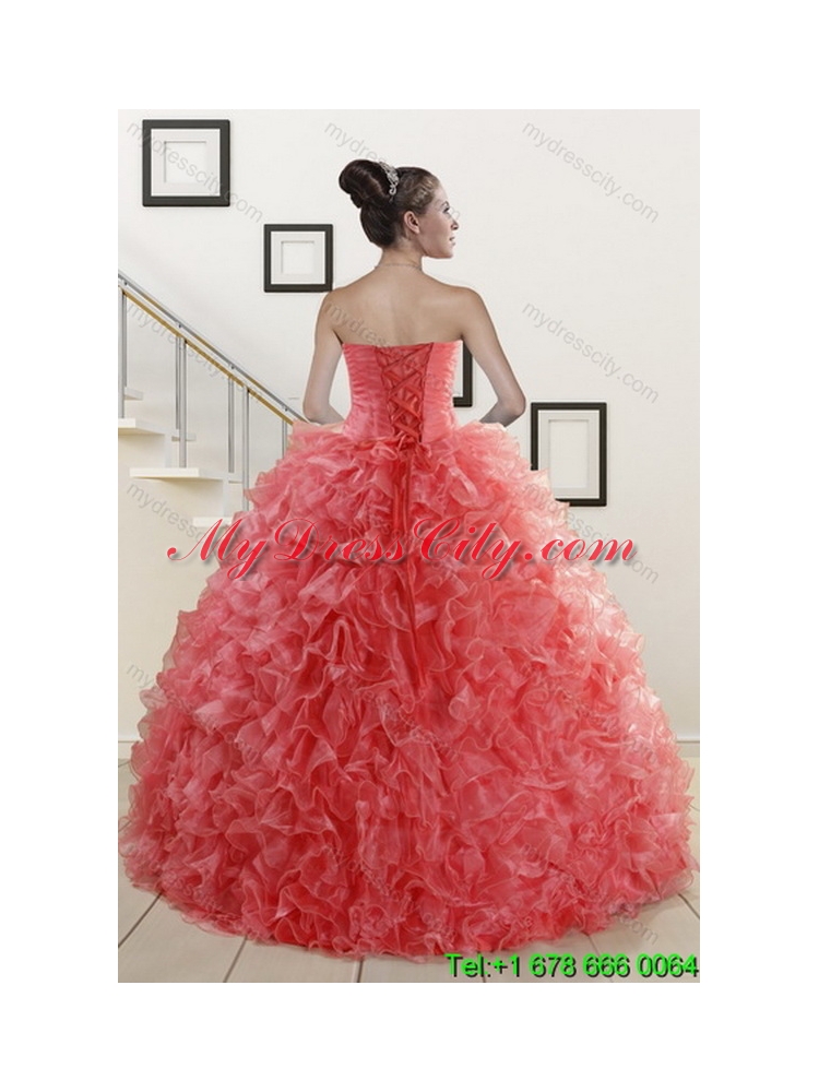 2015 Detachable Watermelon Red Quinceanera Skirts with Beading and Ruffles