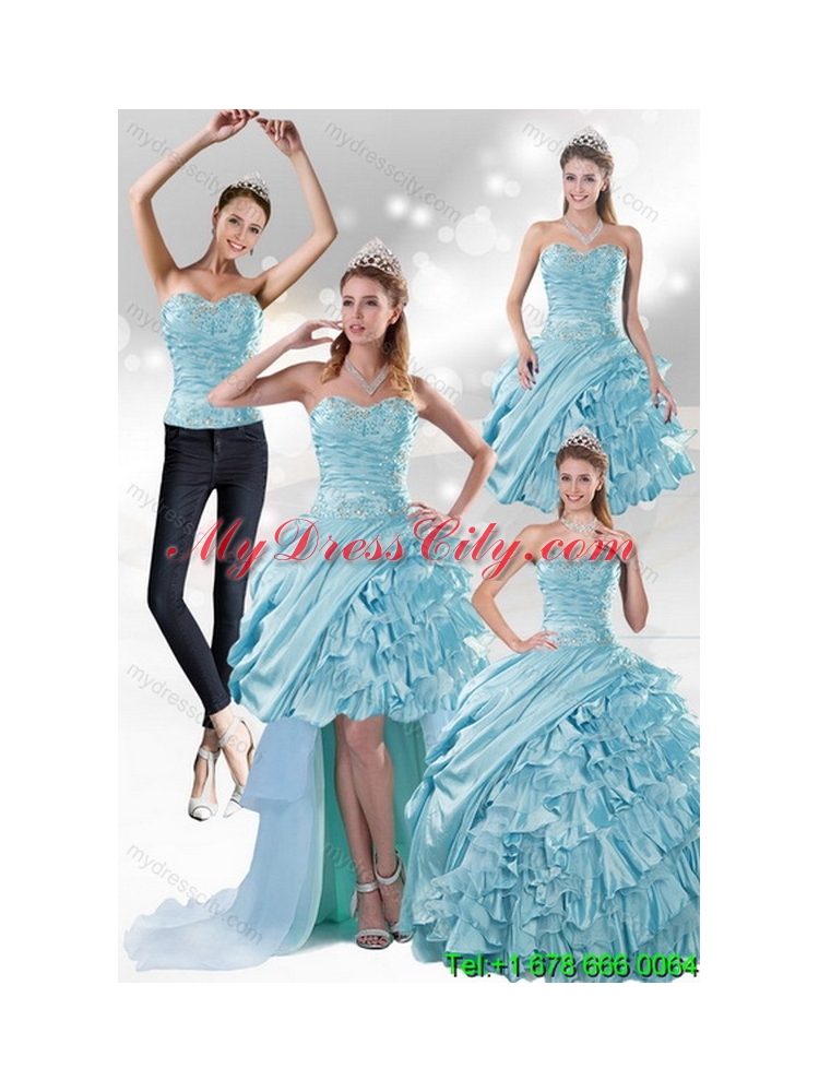 2015 Elegant Aqua Blue Quiceanera Dresses in Taffeta