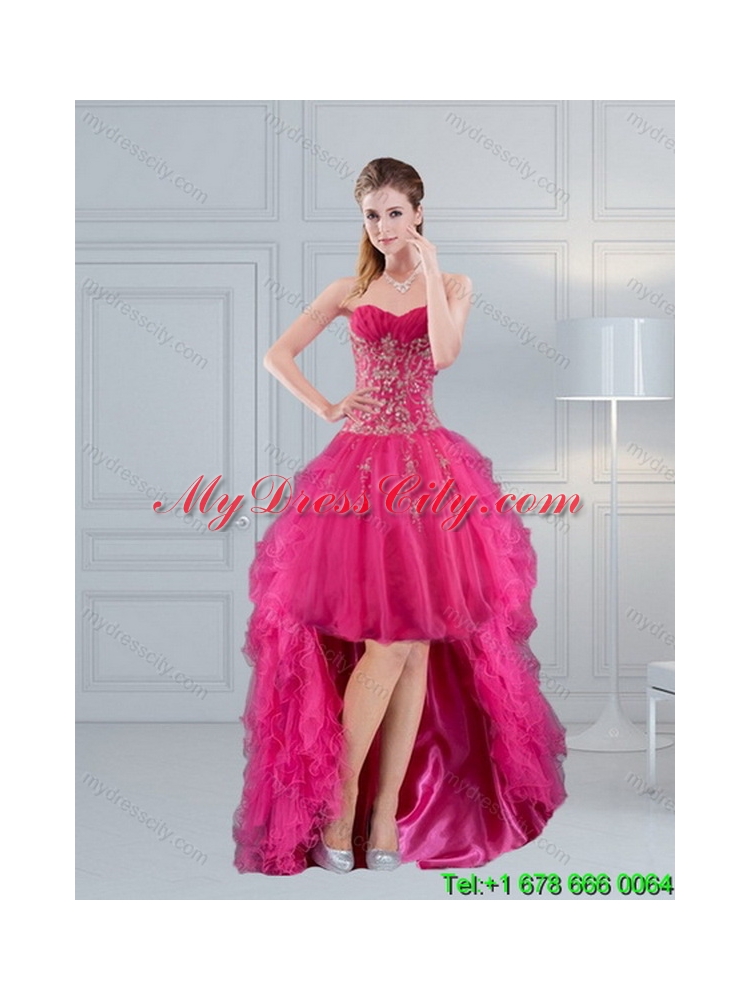 2015 Elegant Hot Pink Sweetheart Quinceanera Dress with Appliques and Beading