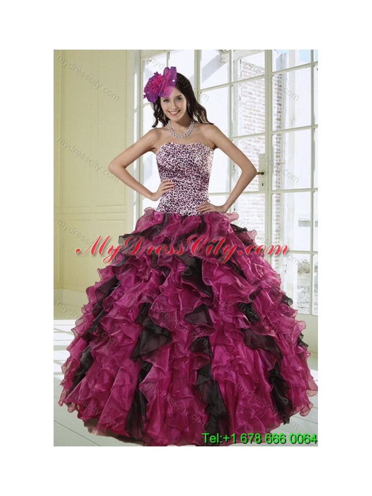 2015 Elegant Strapless Multi Color Quinceanera Dress with Leopard Print