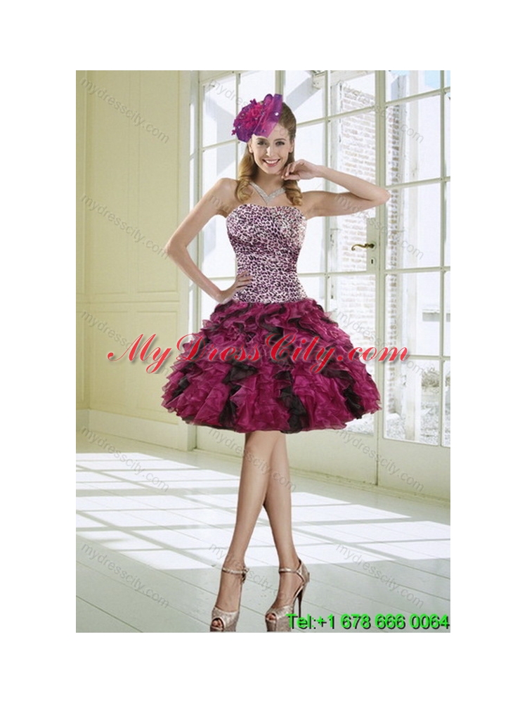 2015 Elegant Strapless Multi Color Quinceanera Dress with Leopard Print