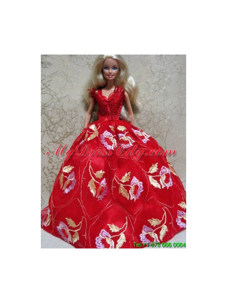 Embroidery Red Ball Gown Barbie Doll Dress