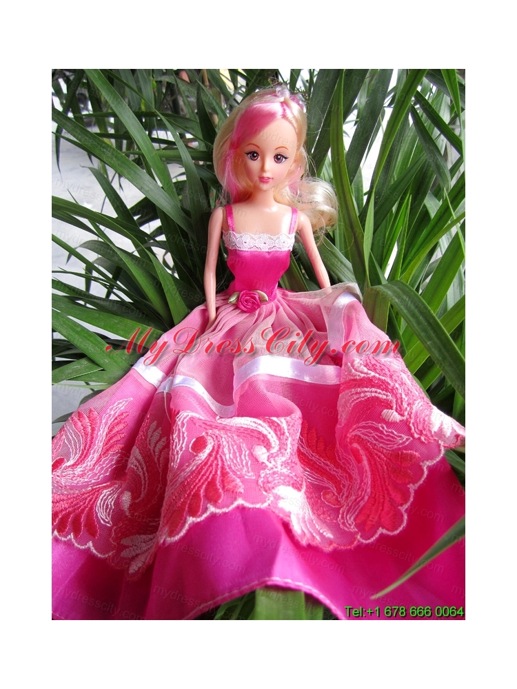 Beauty Party Dress To Barbie Doll With Hand Made Flowers and Embroidery