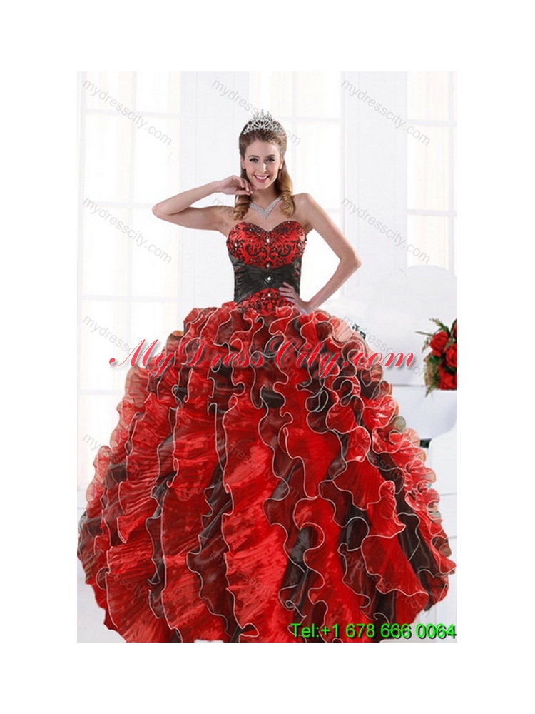 Elegant Multi Color Beading and Ruffles Quince Dresses for 2015