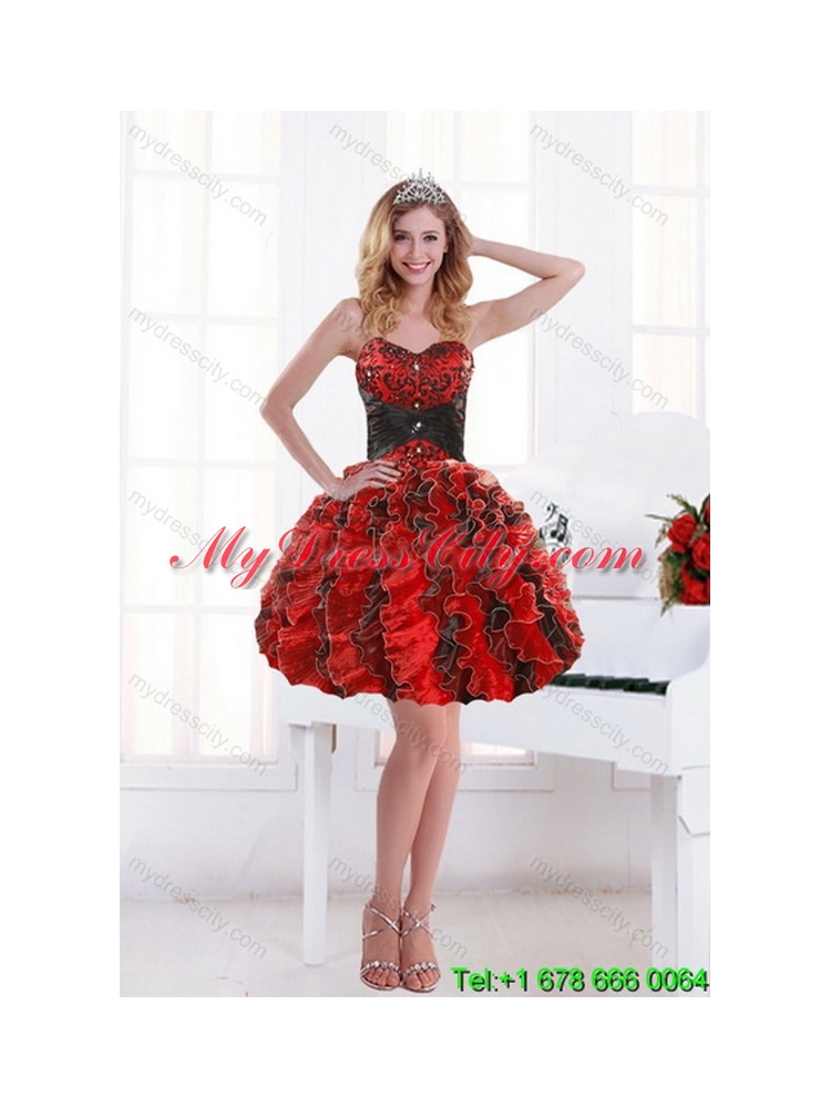 Elegant Multi Color Beading and Ruffles Quince Dresses for 2015
