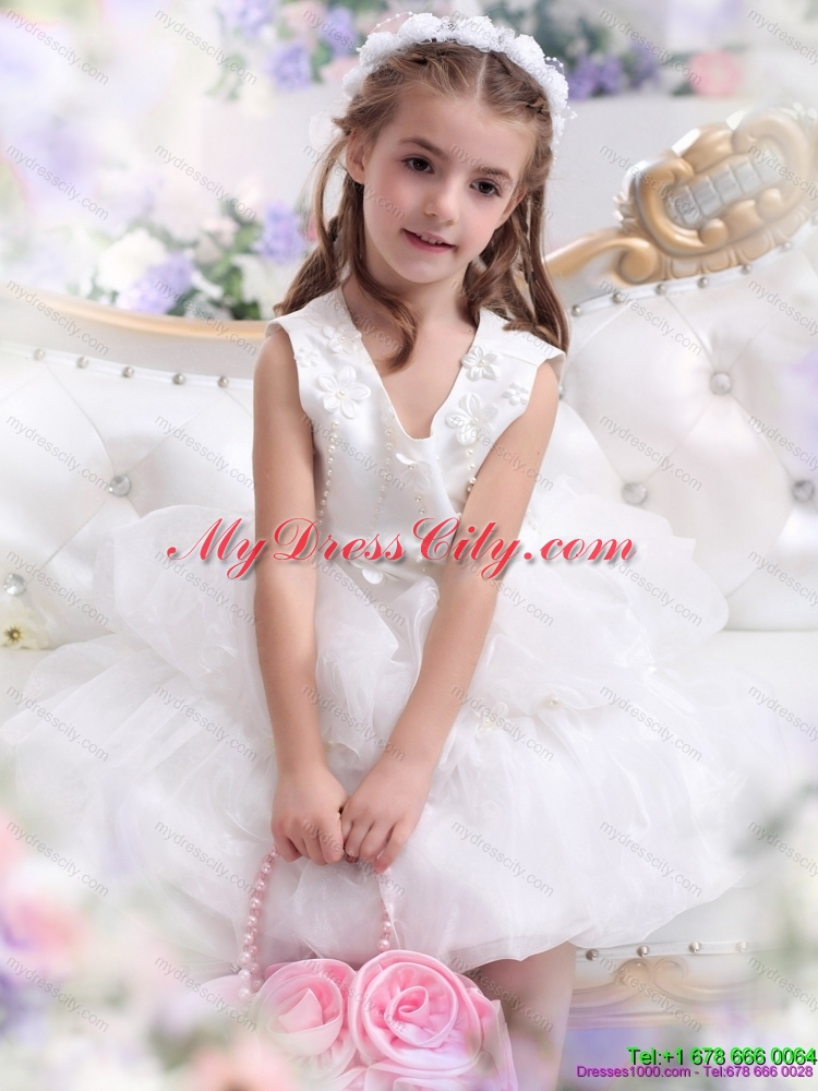 Cheap White Appliques Scoop Flower Girl Dress for 2015
