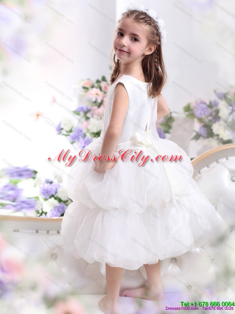 Cheap White Appliques Scoop Flower Girl Dress for 2015