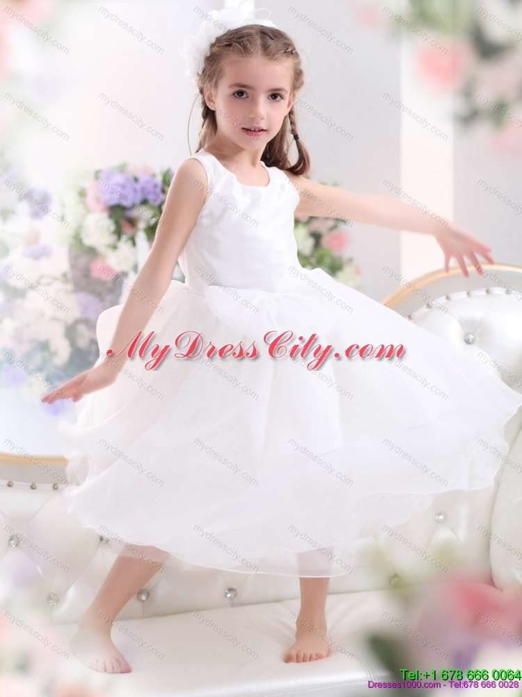 Popular Scoop White Bownot A Line Girls Party Dresses for 2015