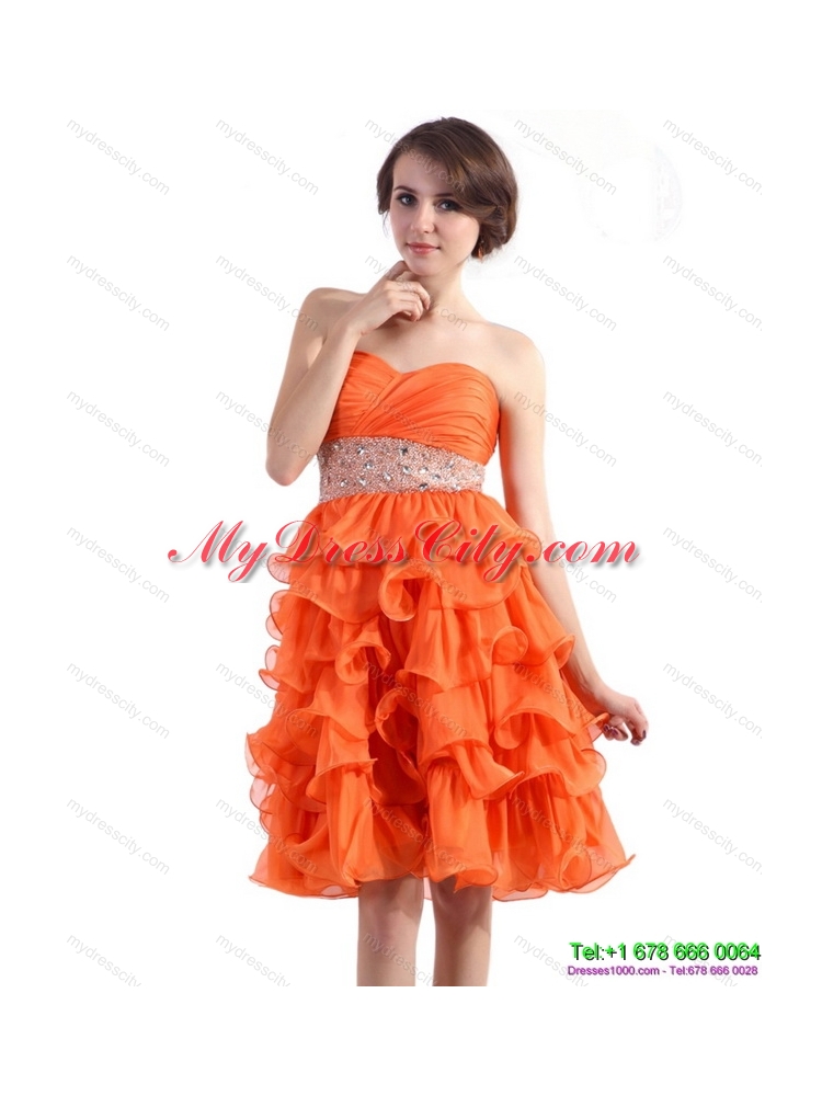 Knee Length Prom Dresses with Rhinestones  and Ruffled Layers