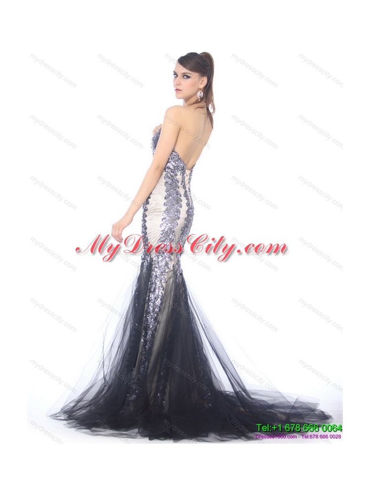 Elegant 2015 Sweetheart Mermaid Prom Dress with Beading and Brush Train