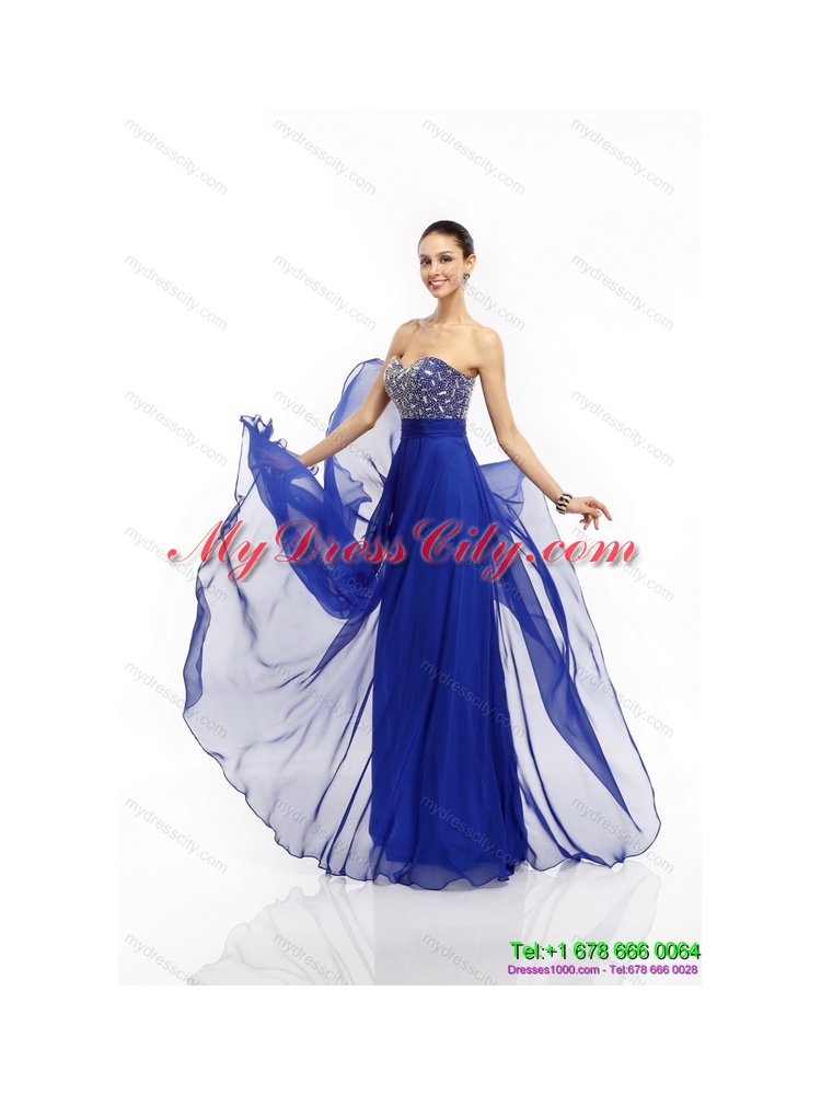 Elegant 2015 Sweetheart Prom Dress with Brush Train and Beading