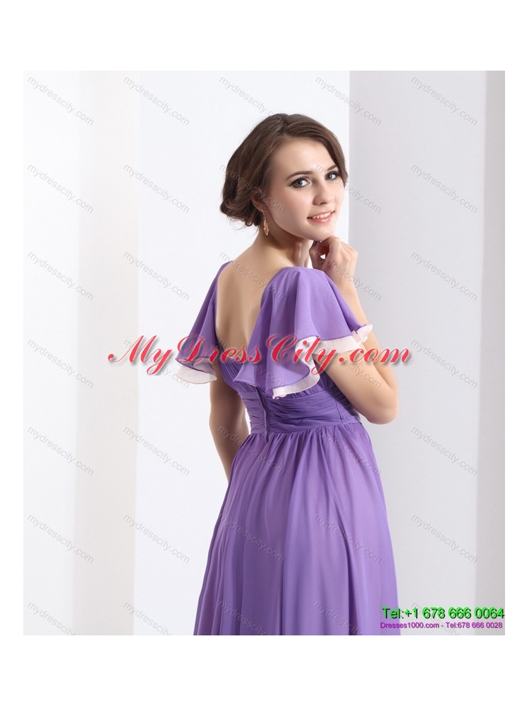 2015 Gorgeous Prom Dress with Ruching and Cap Sleeves
