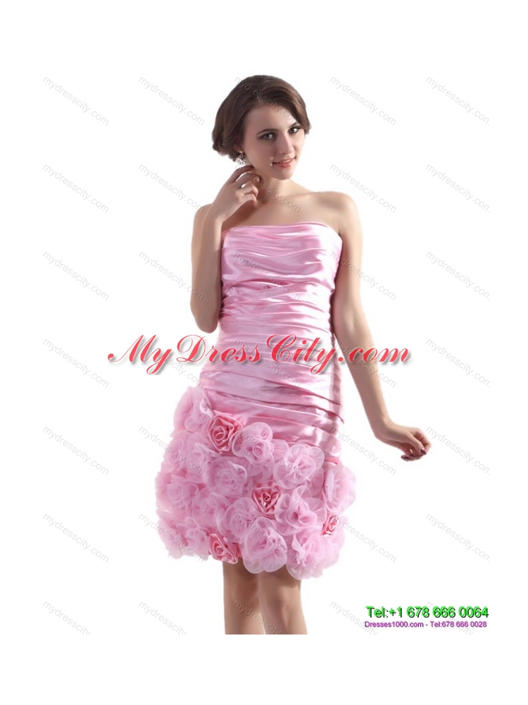2015 Lovely Strapless Ruching Mini Length Prom Dress in Baby Pink