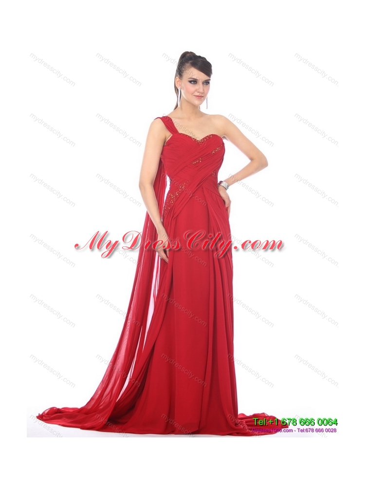 2015 Romantic Beading and Ruching Prom Dress with Watteau Train