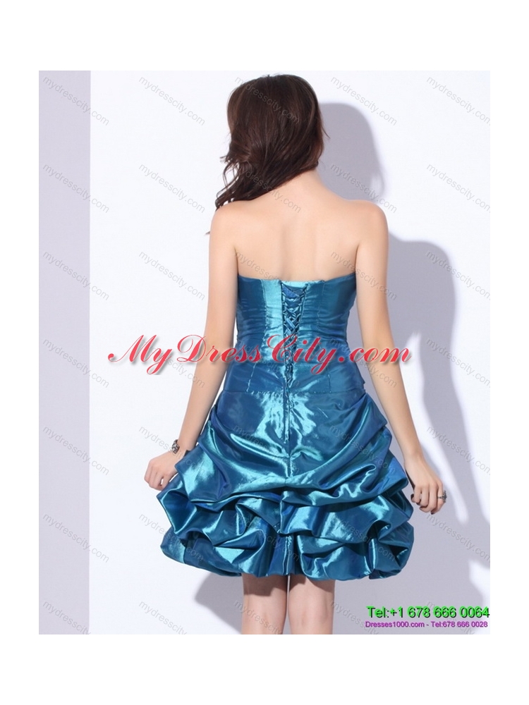 Beading Strapless Prom Dresses with Pick Ups and Hand Made Flower