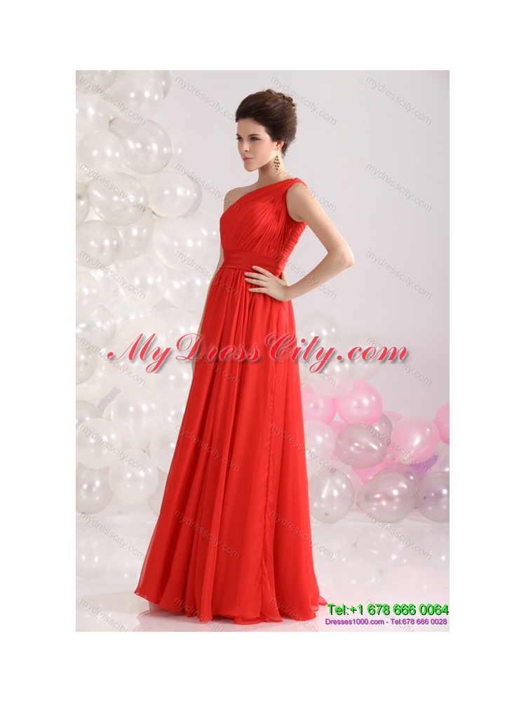 New Style Ruching Red One Shoulder Prom Dresses for 2015