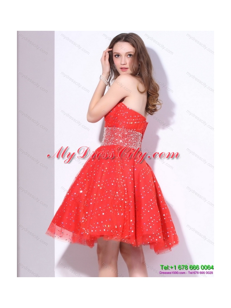 Designer 2015 Sweetheart Beading Mini Length Prom Dress in Red