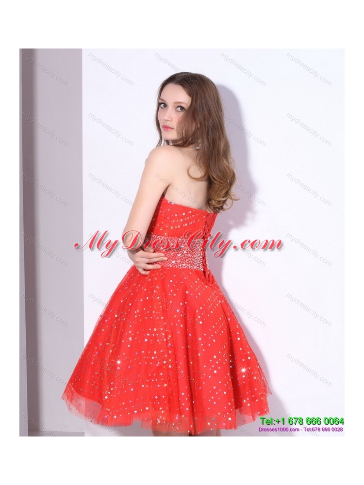 Designer 2015 Sweetheart Beading Mini Length Prom Dress in Red