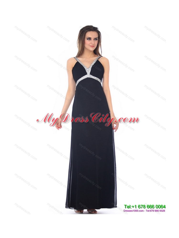 Designer Floor Length Beading Black Prom Dress for 2015
