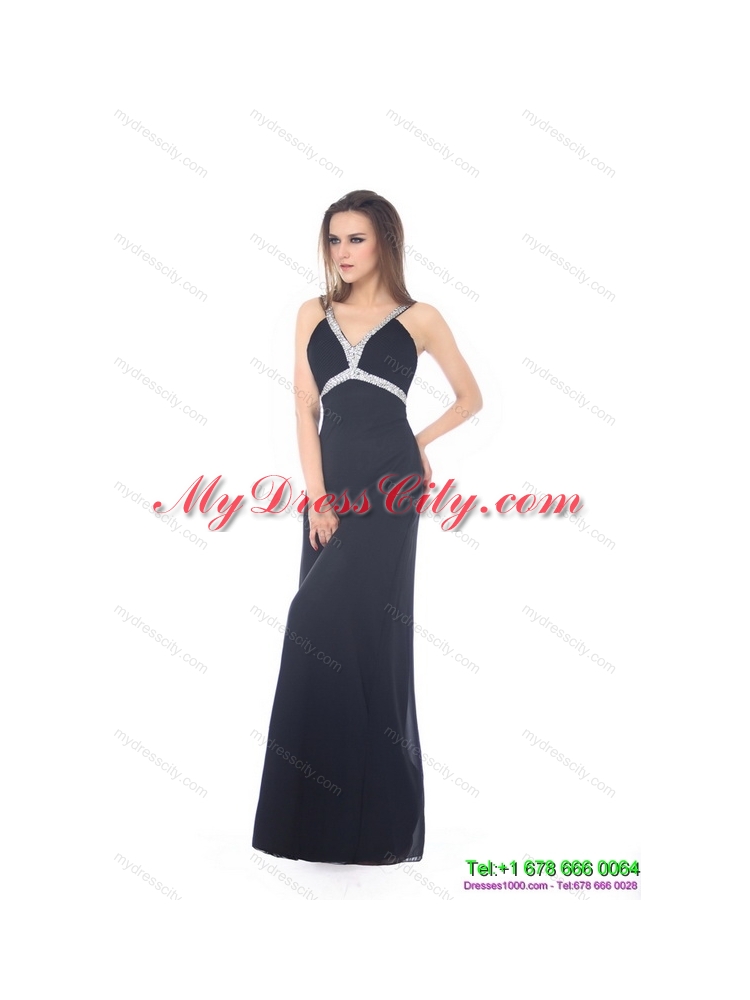 Designer Floor Length Beading Black Prom Dress for 2015