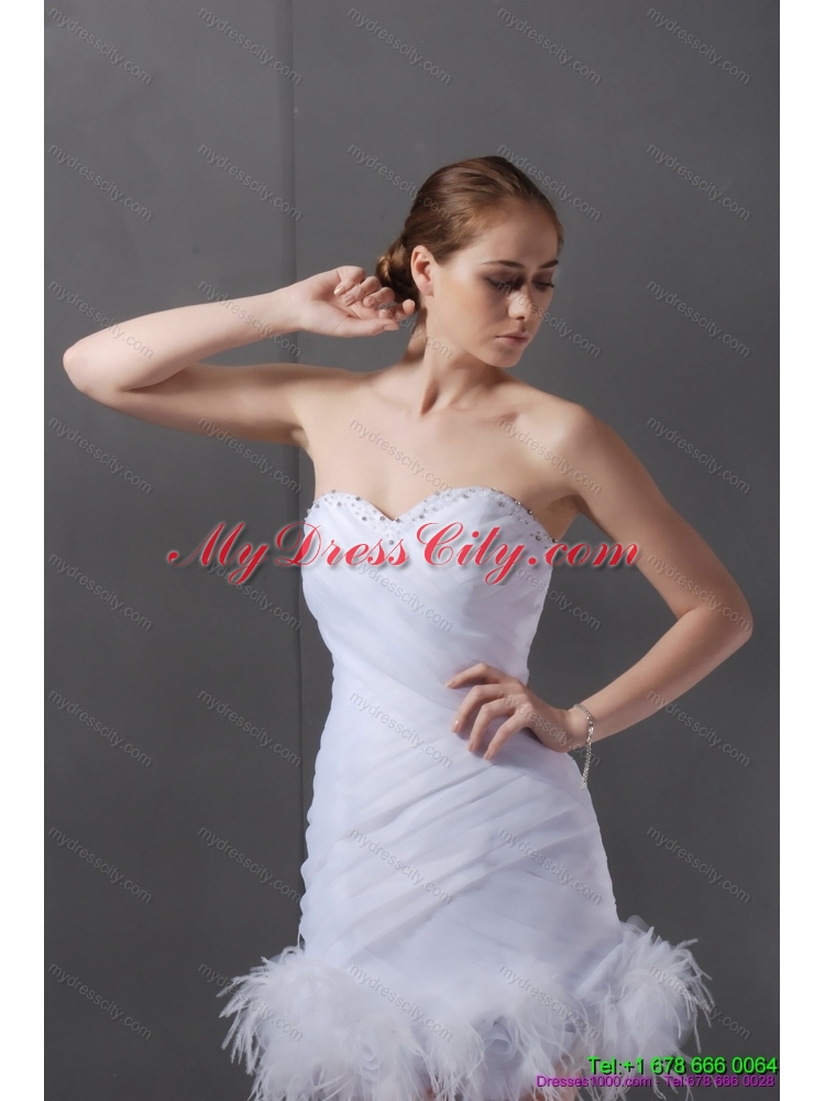 Designer White Sweetheart Mini Length 2015 Prom Dresses with Ruching