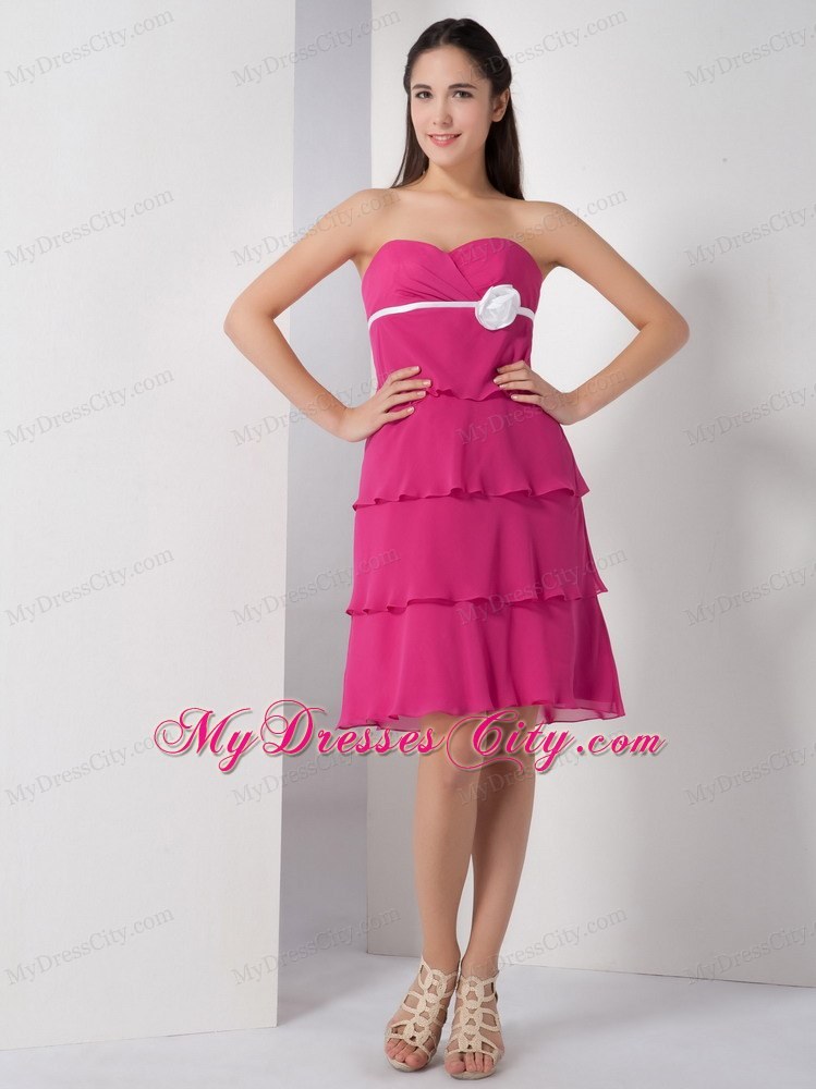 Latest Hot Pink Chiffon Layered Homecoming Dress with Flower