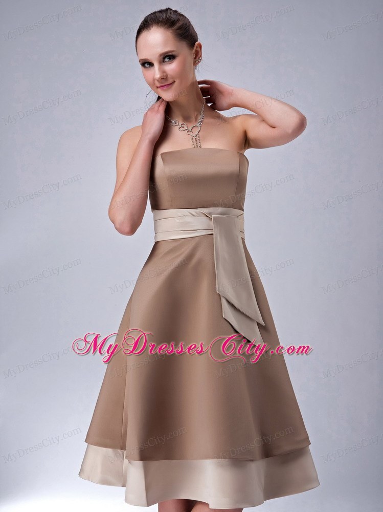 Brand New Brown Tea-length Homecoming Dress Sash Decorate