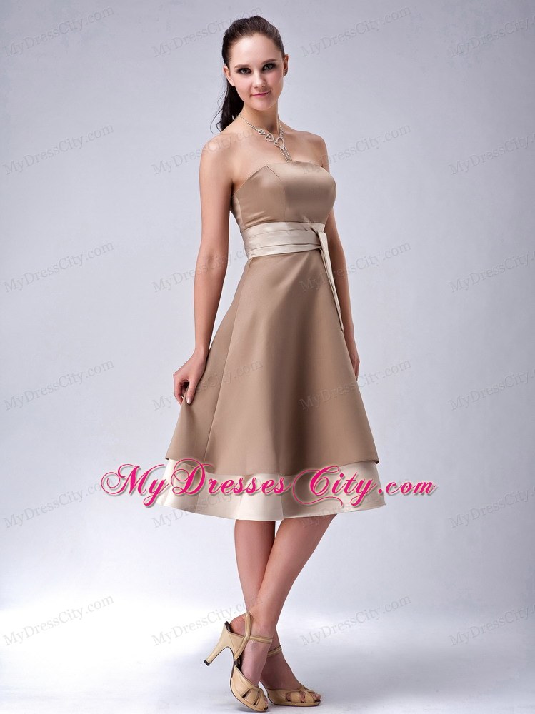 Brand New Brown Tea-length Homecoming Dress Sash Decorate