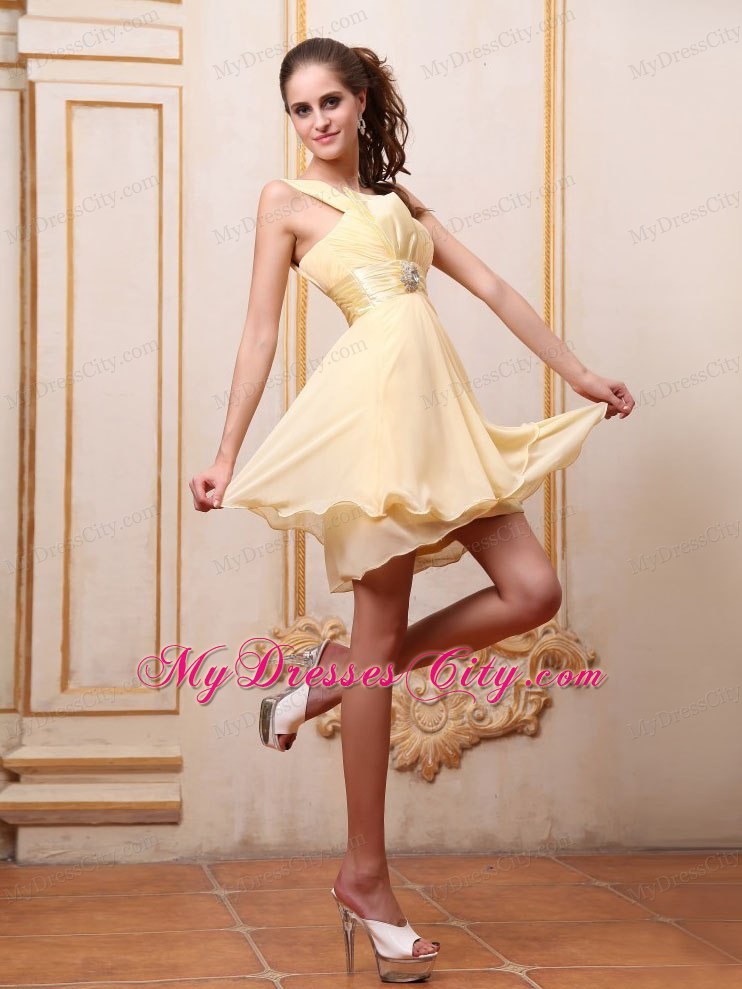 Yellow One Shoulder Mini-length Homecoming Dress With Beading