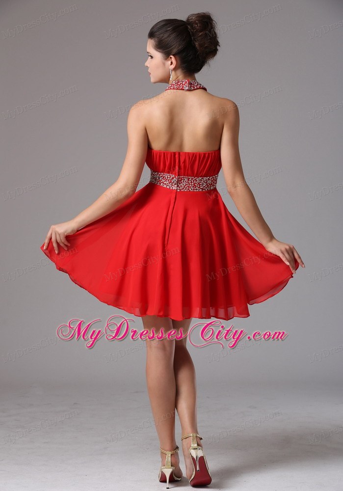 Stylish Halter Mini-length Homecoming Dress With Beading and Ruche