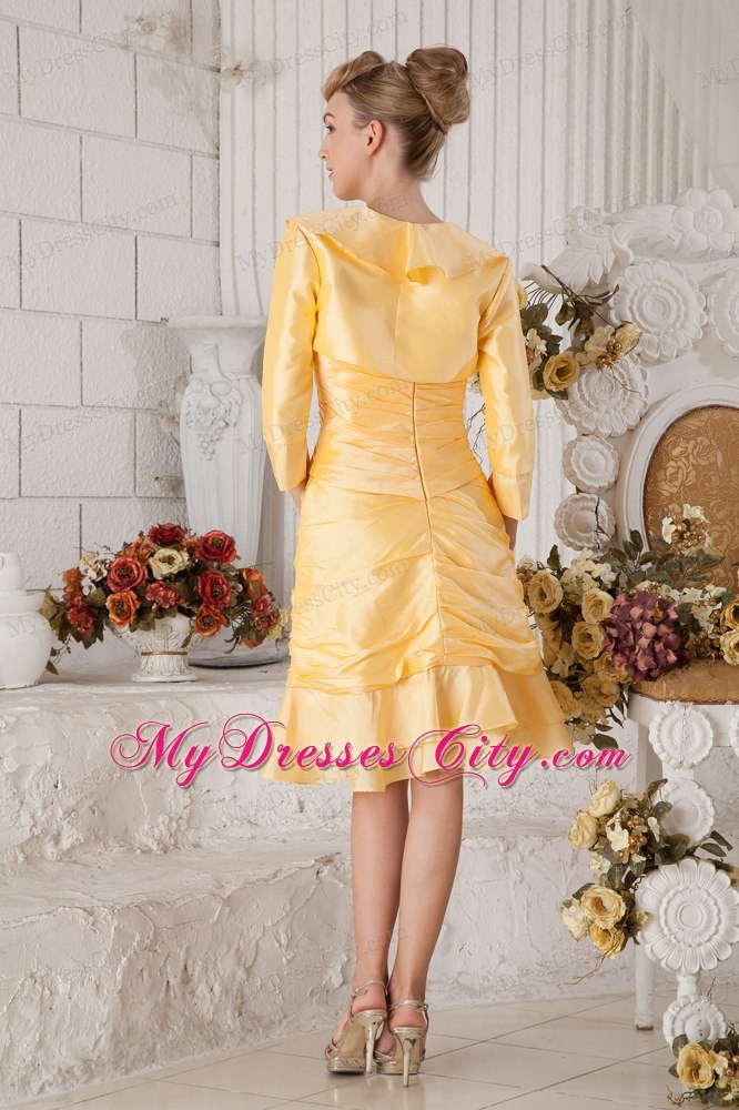 Yellow Ruched Homecoming Dress Long Sleeves Jacket Matching