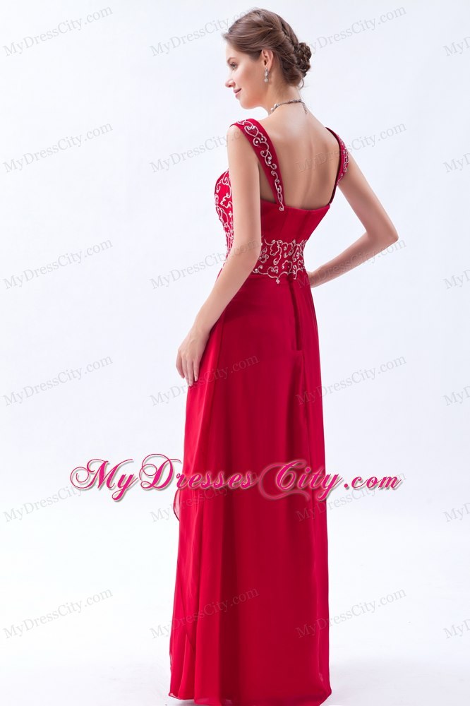 Coral Red Straps Chiffon Homecoming Dress Beading Decorate