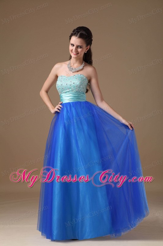 Two-toned A-line Strapless Beaded Homecoming Dress with Sash