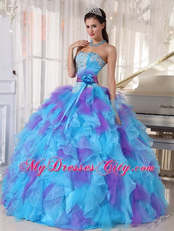 Blue and Purple Strapless Appliqued Quinceanera Dresses - MyDressCity.com