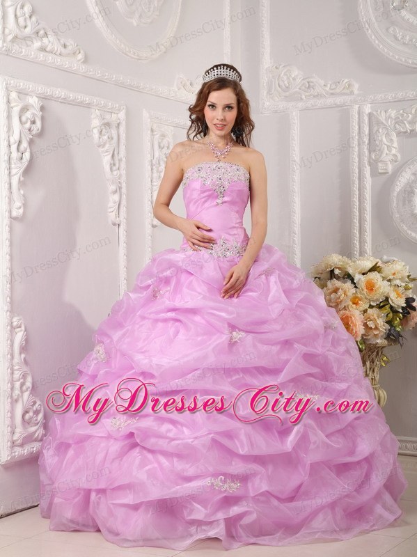 Exclusive Strapless Organza Appliques Rose Pink Sweet 15 Dresses