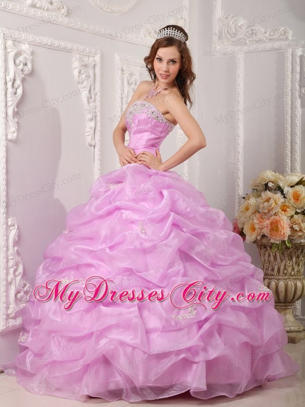 Exclusive Strapless Organza Appliques Rose Pink Sweet 15 Dresses
