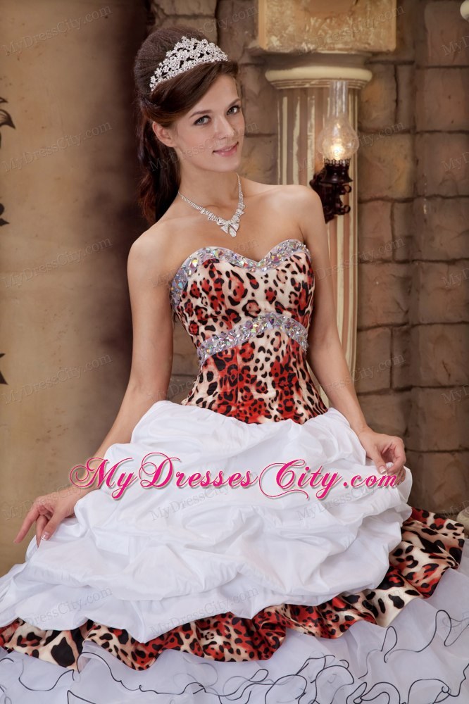 Leopard Print Organza Ruffled Quinceanera Dress on Sale