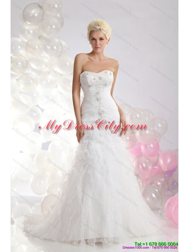 Feminine Sweetheart Wedding Dress with Appliques and Ruffles for 2015