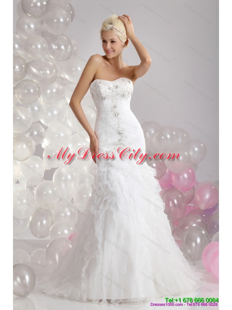 Feminine Sweetheart Wedding Dress with Appliques and Ruffles for 2015