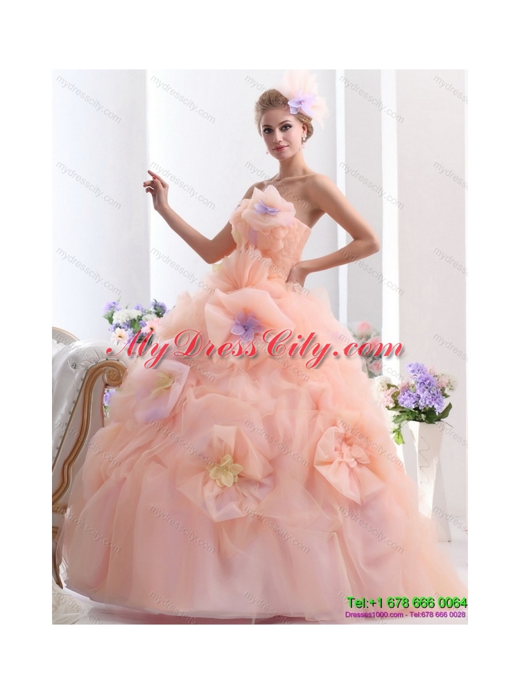 Multi Color Strapless colored Wedding Dresses with Hand Made Flower