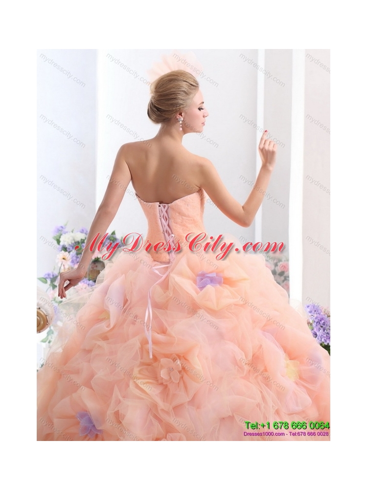 Multi Color Strapless colored Wedding Dresses with Hand Made Flower