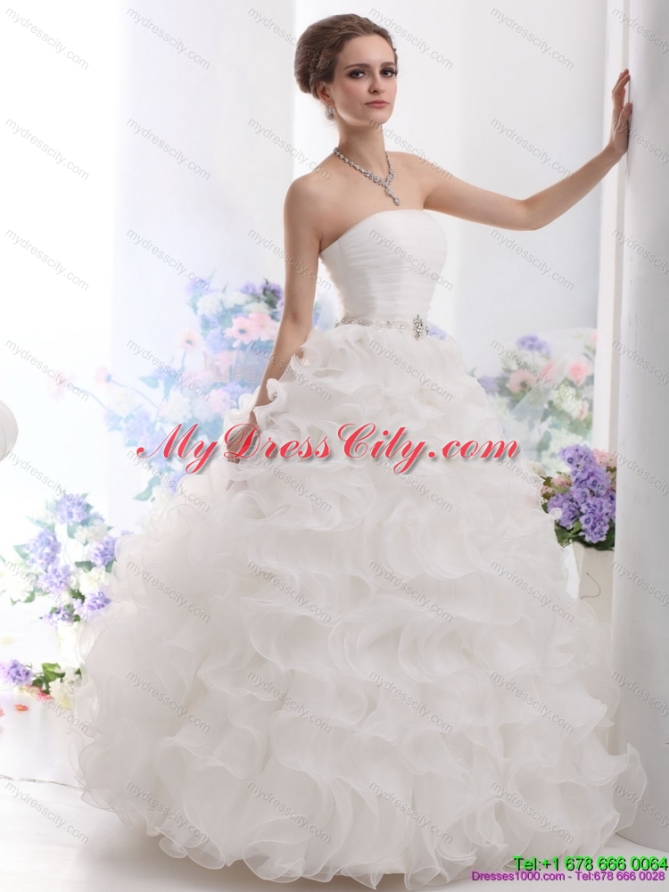 Perfect Maternity Strapless Ruffles and Ruching Wedding Gown for 2015