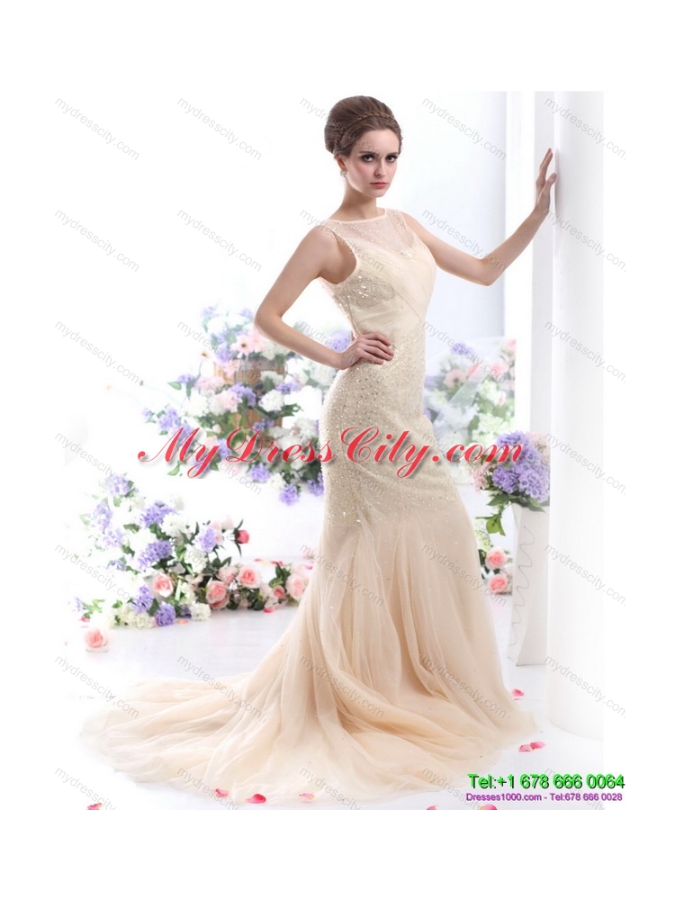 Gorgeous 2015 Scoop colored Wedding Dress with Beadings