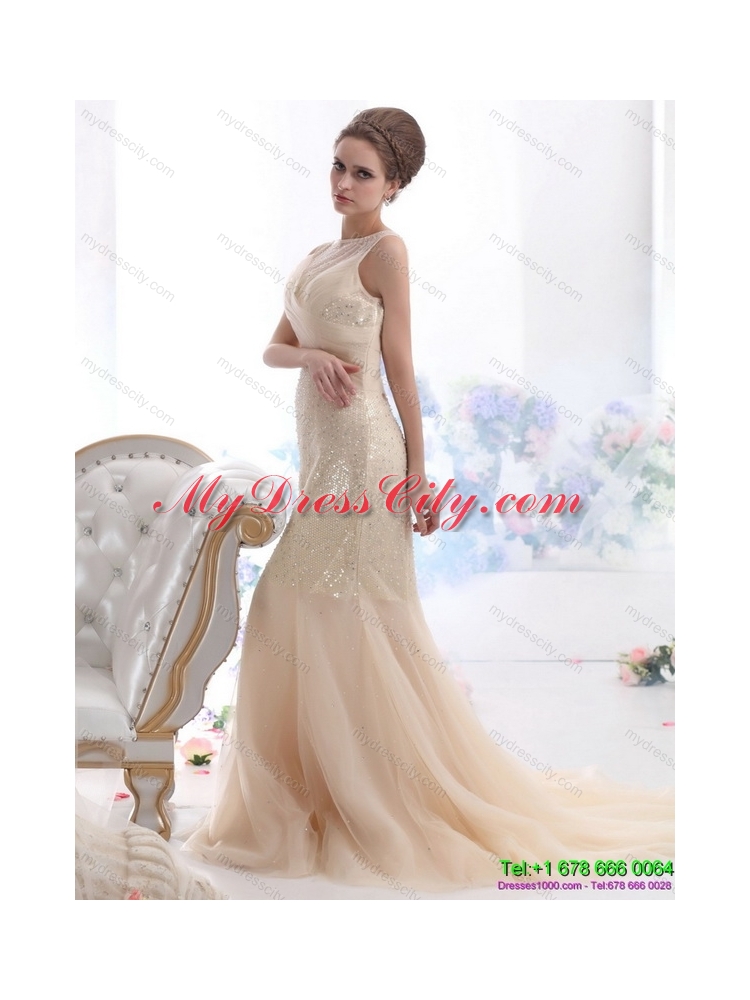 Gorgeous 2015 Scoop colored Wedding Dress with Beadings
