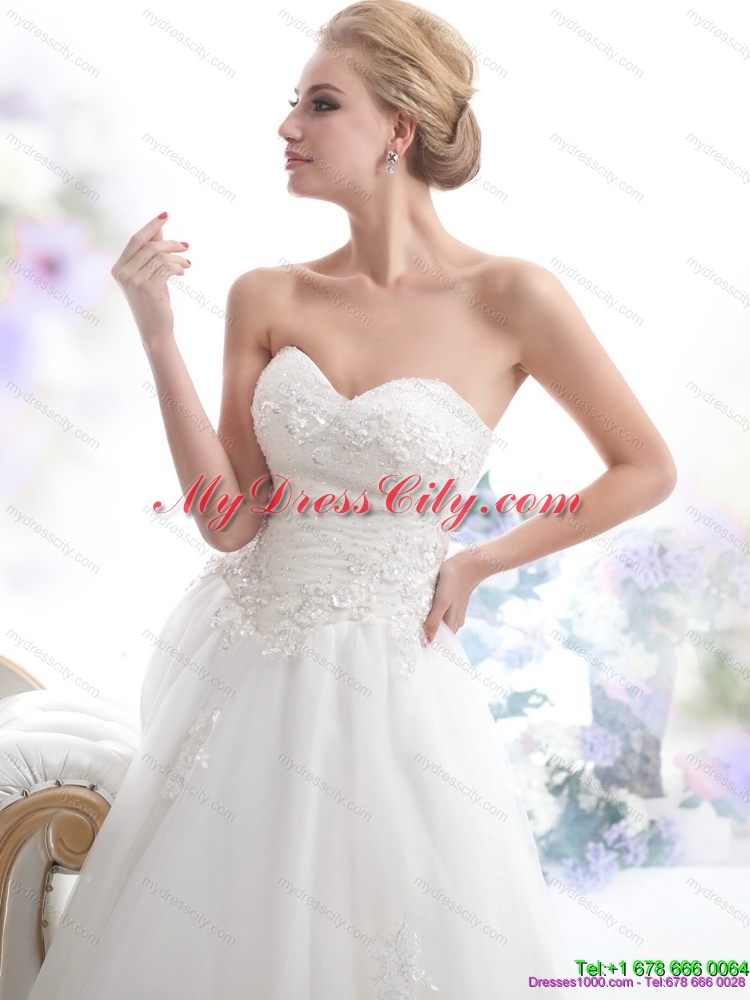 Luxurious Sweetheart Brush Train Lace Wedding Dress with Beading