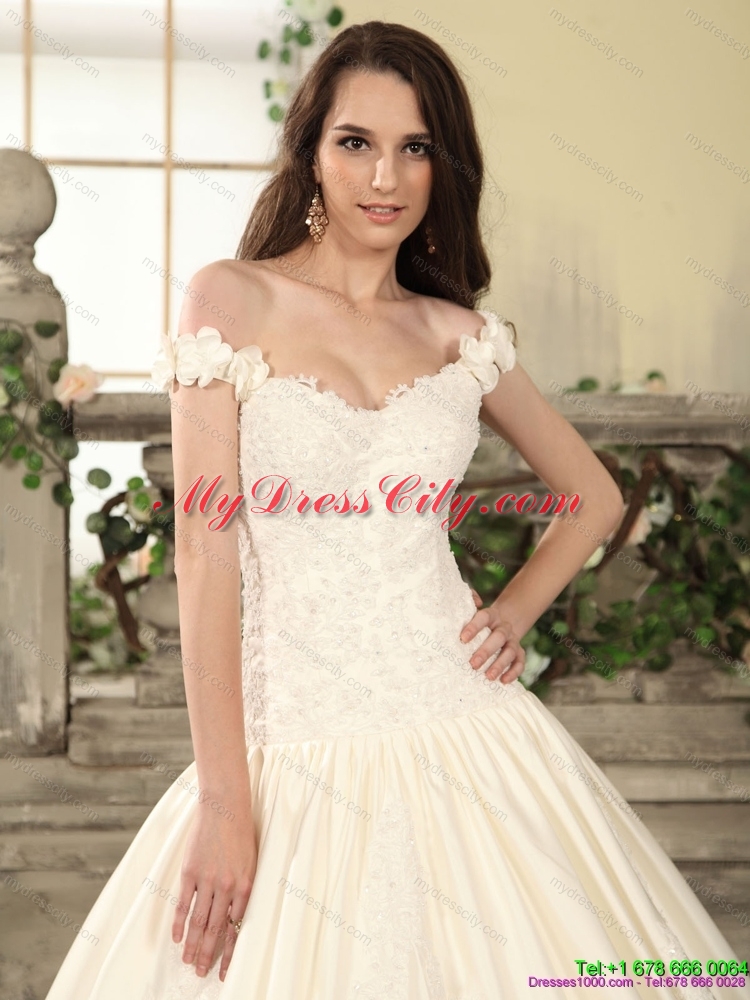 2015 The Super Hot Off The Shoulder Lace Wedding Dress with Floor Length
