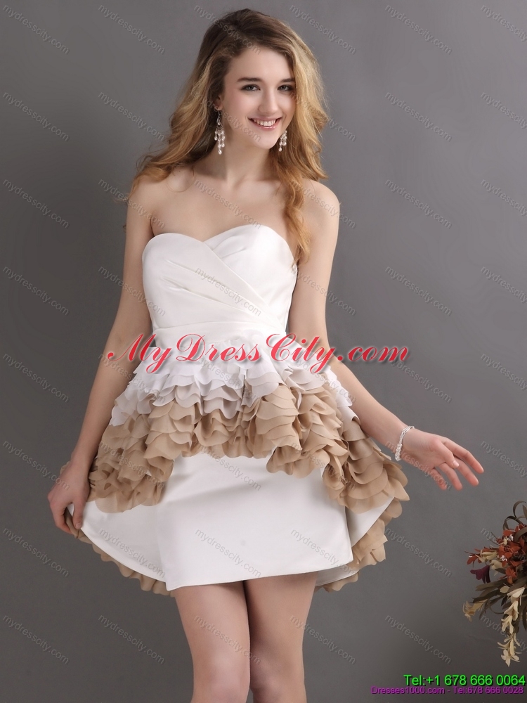 Short Pleated Sweetheart WhiteBridal Gowns with Ruffles