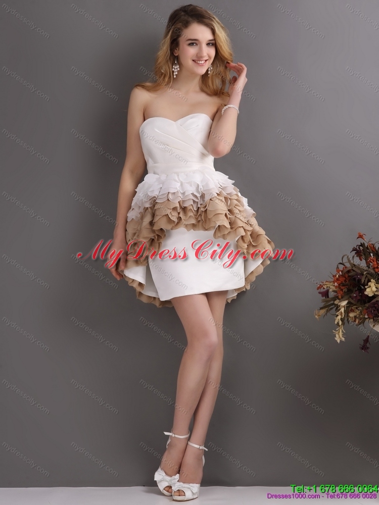 Short Pleated Sweetheart WhiteBridal Gowns with Ruffles