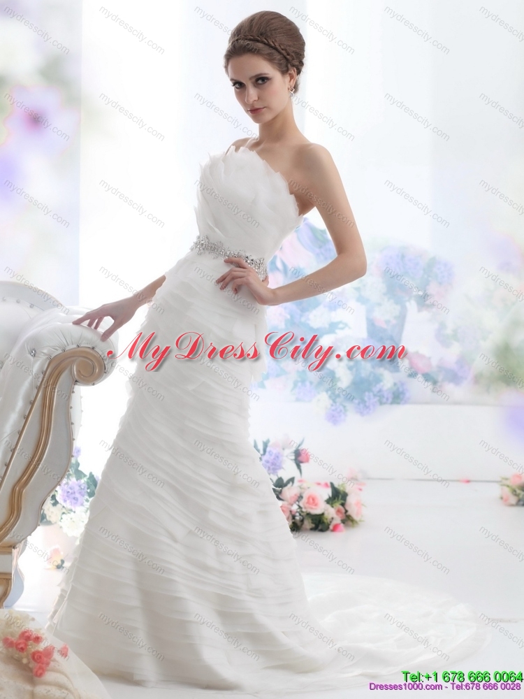 2015 Elegant Strapless Wedding Dress with Beading and Ruching